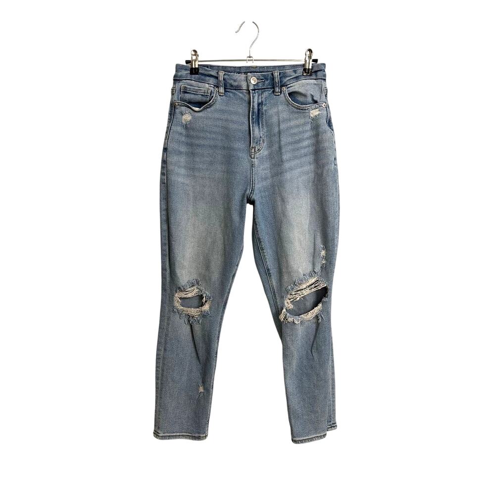 American Eagle Mom Jeans Womens 4 Short 4S Light Wash Curvy High Rise Distressed